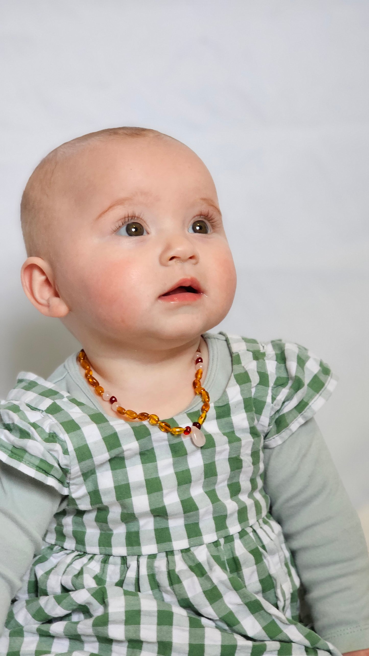 Baltic Amber Teething Necklace with Rose Quartz