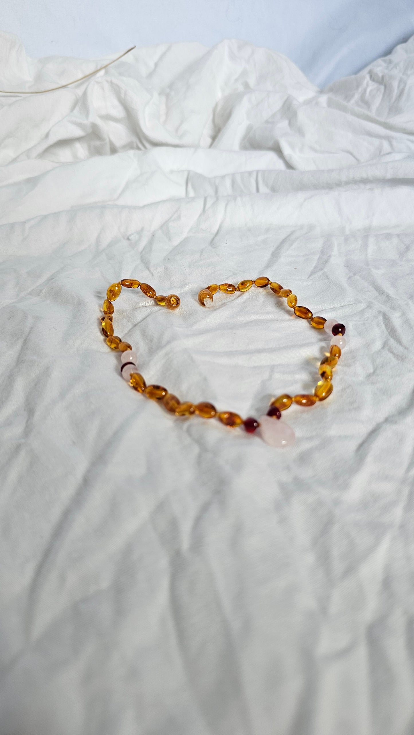 Baltic Amber Teething Necklace with Rose Quartz