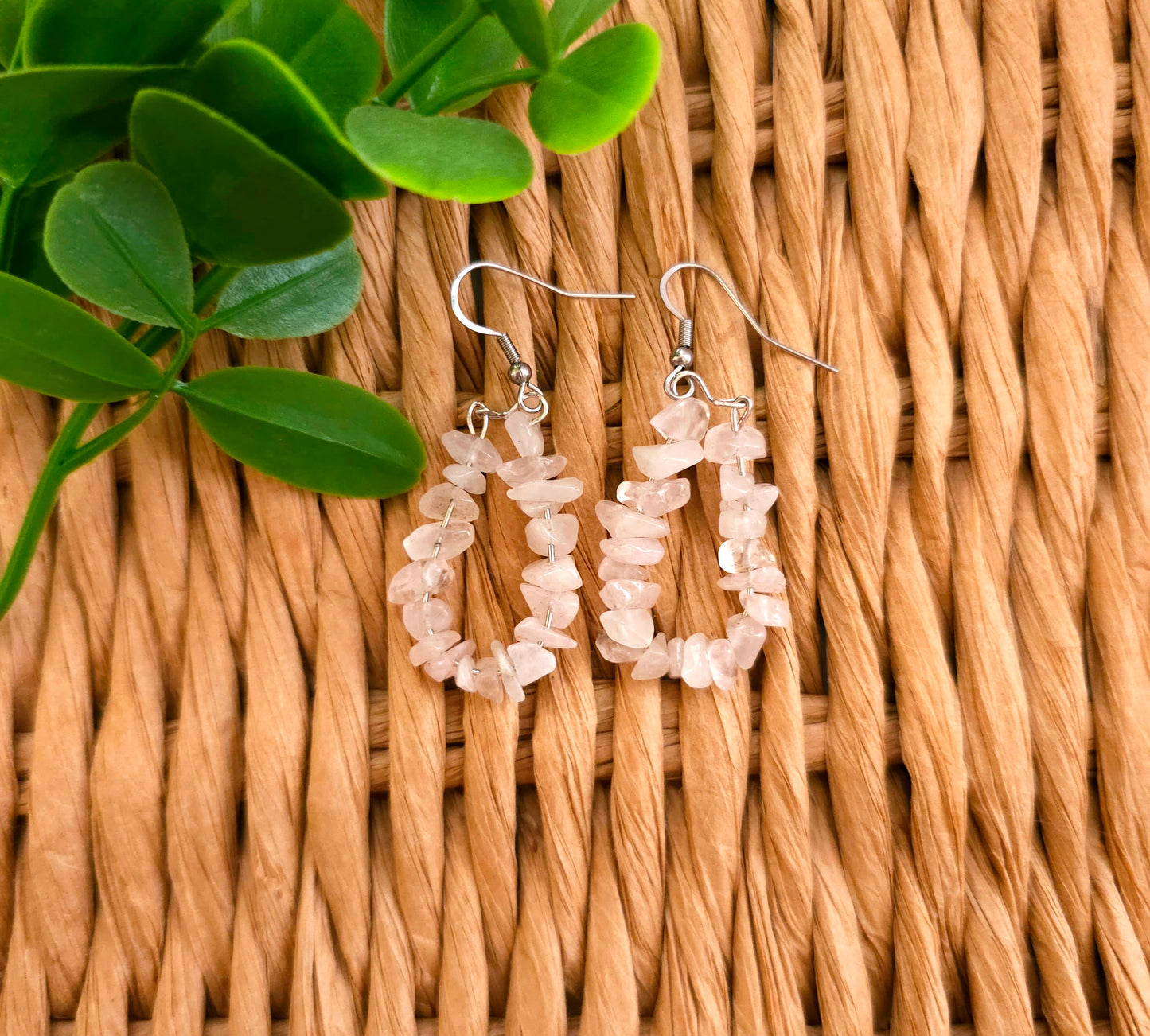 Rose Quartz Hoop Earrings- Reiki Infused