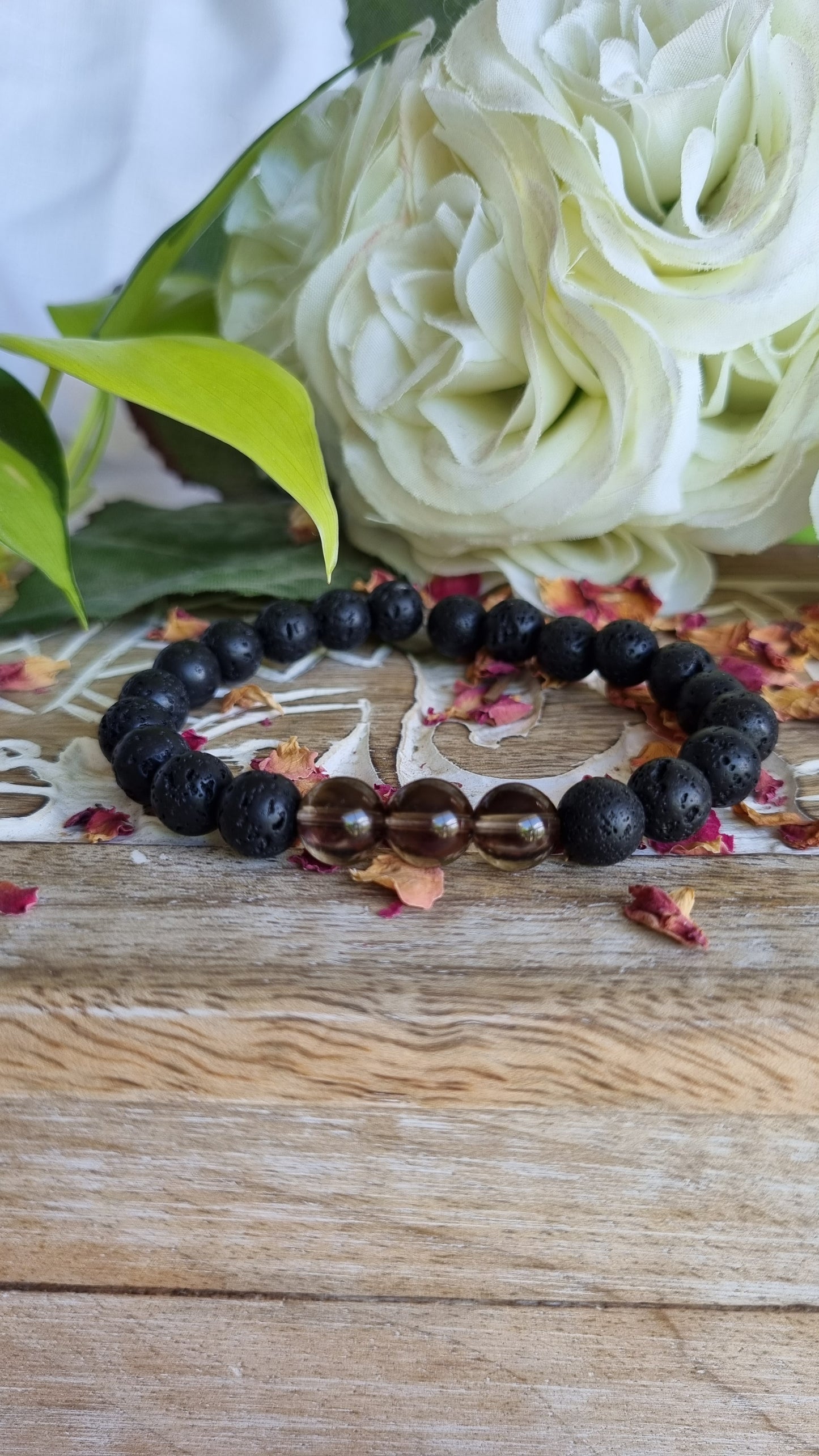 Smokey Quartz & Lava Beads Bracelet - Reiki Infused