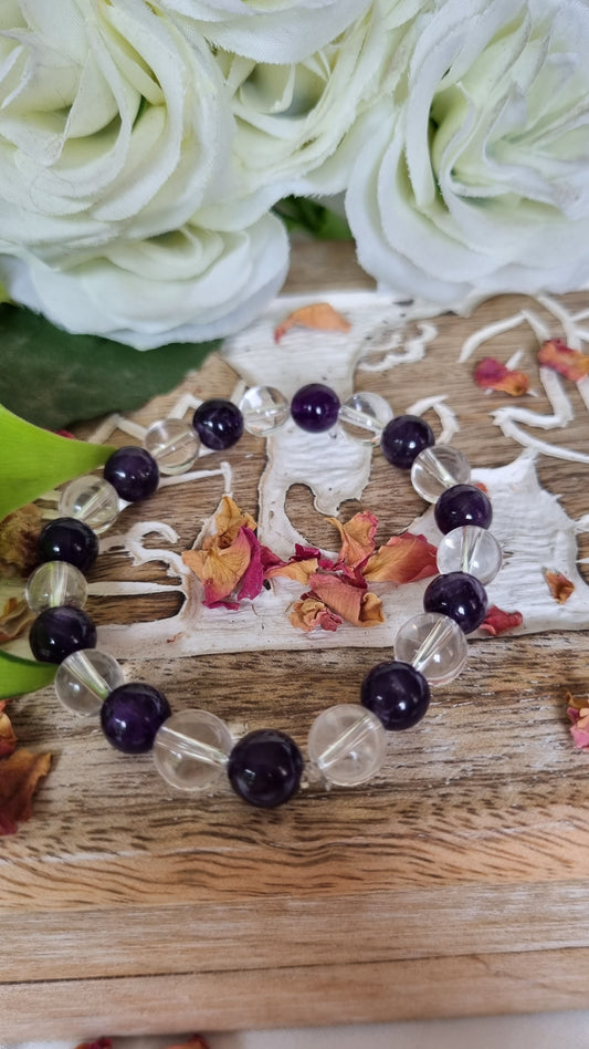 Amethyst & Clear Quartz Bracelet - Reiki Infused