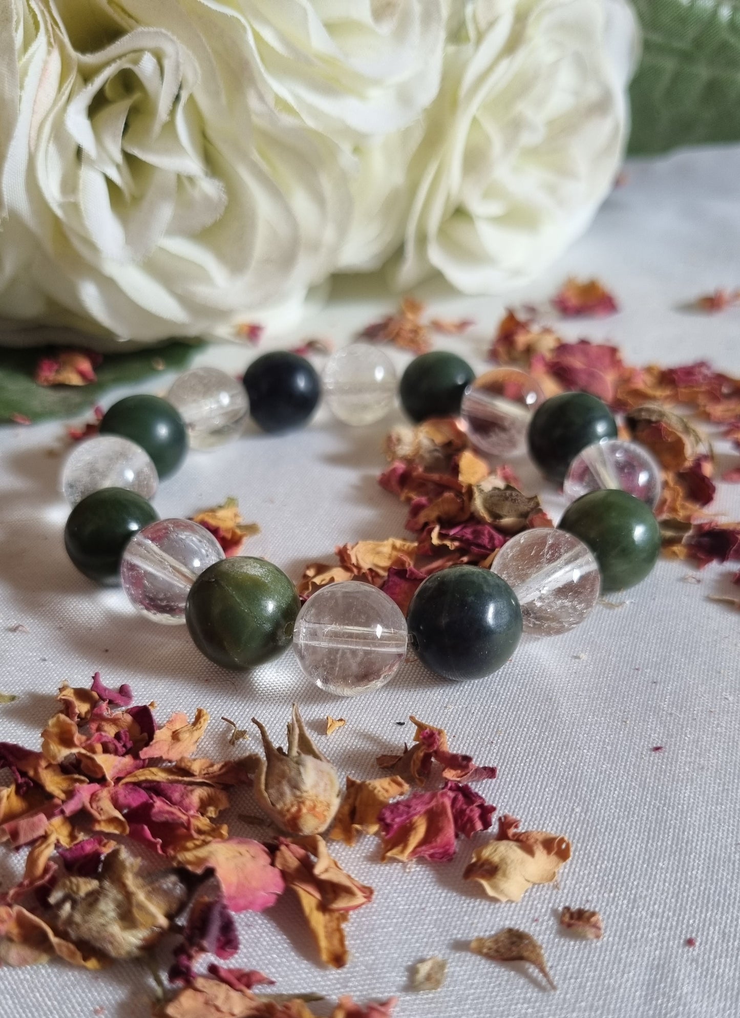 Jade & Cracked Clear Quartz Bracelet - Reiki Infused