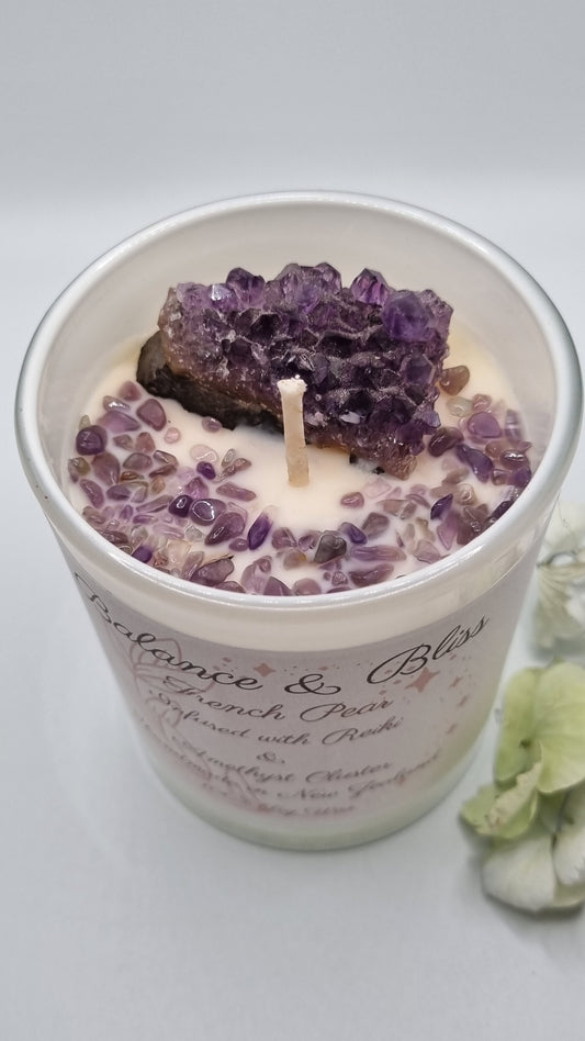 Amethyst & Reiki Infused Intention Candle - French Pear