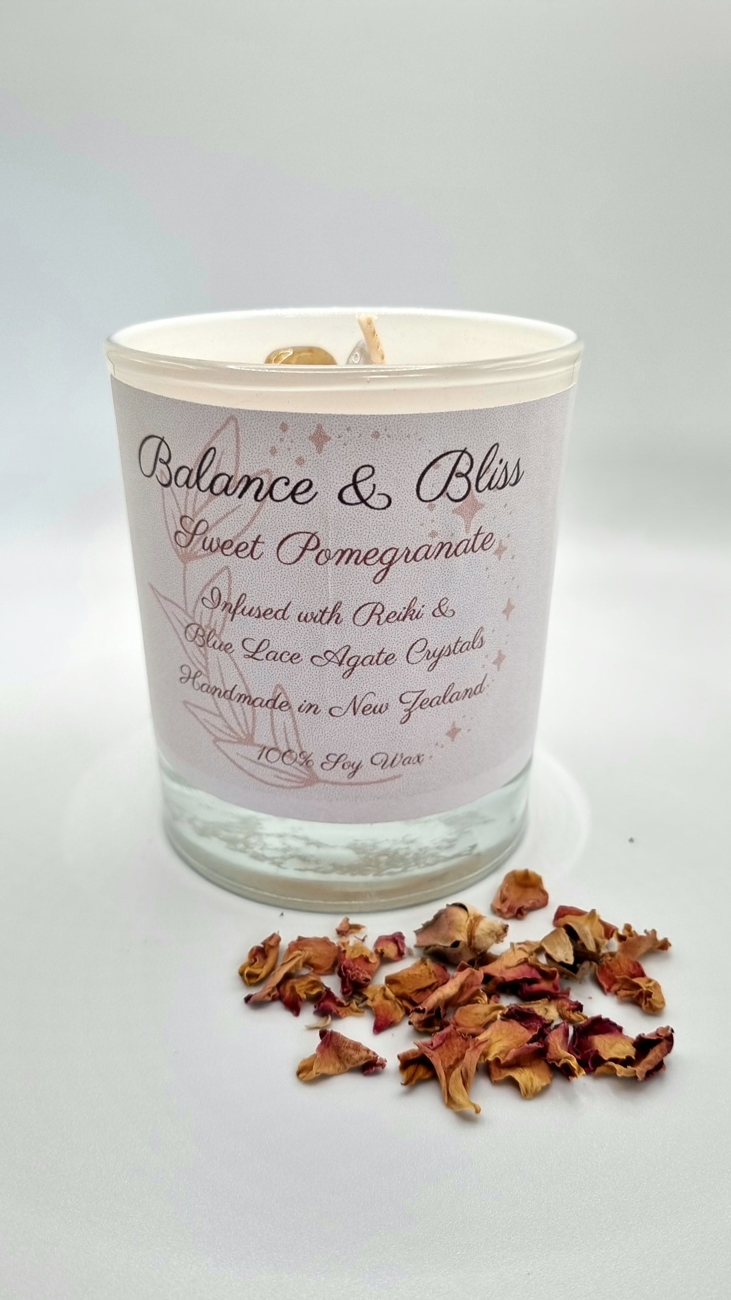 Blue Lace Agate & Reiki Infused Intention Candle - Sweet Pomegranate