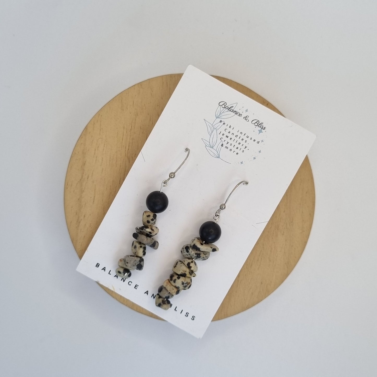 Dalmatian Jasper & Shungite Earrings - Reiki Infused