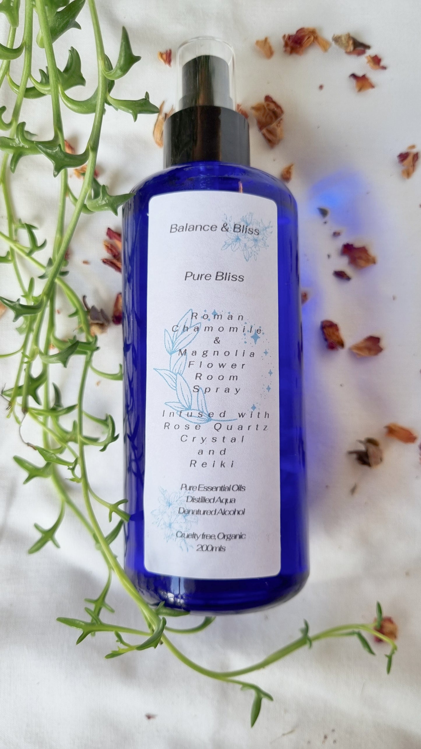 Pure Bliss Essential Oil Spray Infused With Rose Quartz Crystal and Reiki