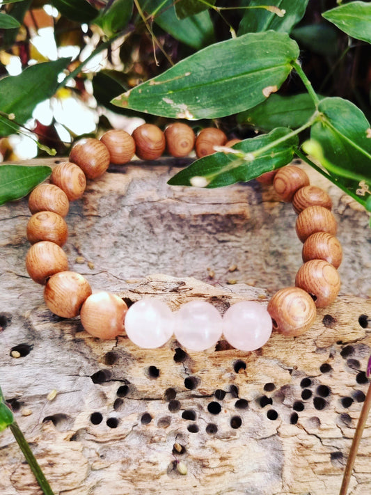 Rosewood & Rose Quartz Bracelet - Reiki Infused