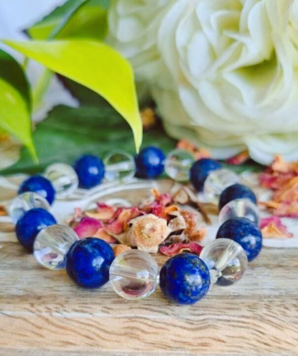 Lapis Lazuli & Clear Quartz Crystal Bracelet - Reiki Infused