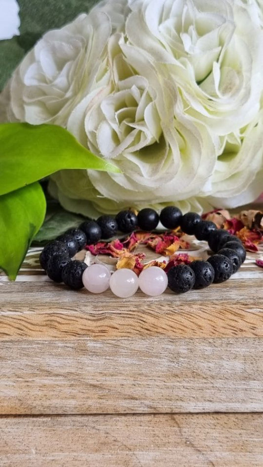 Lava Bead & Rose Quartz Bracelet - Reiki Infused