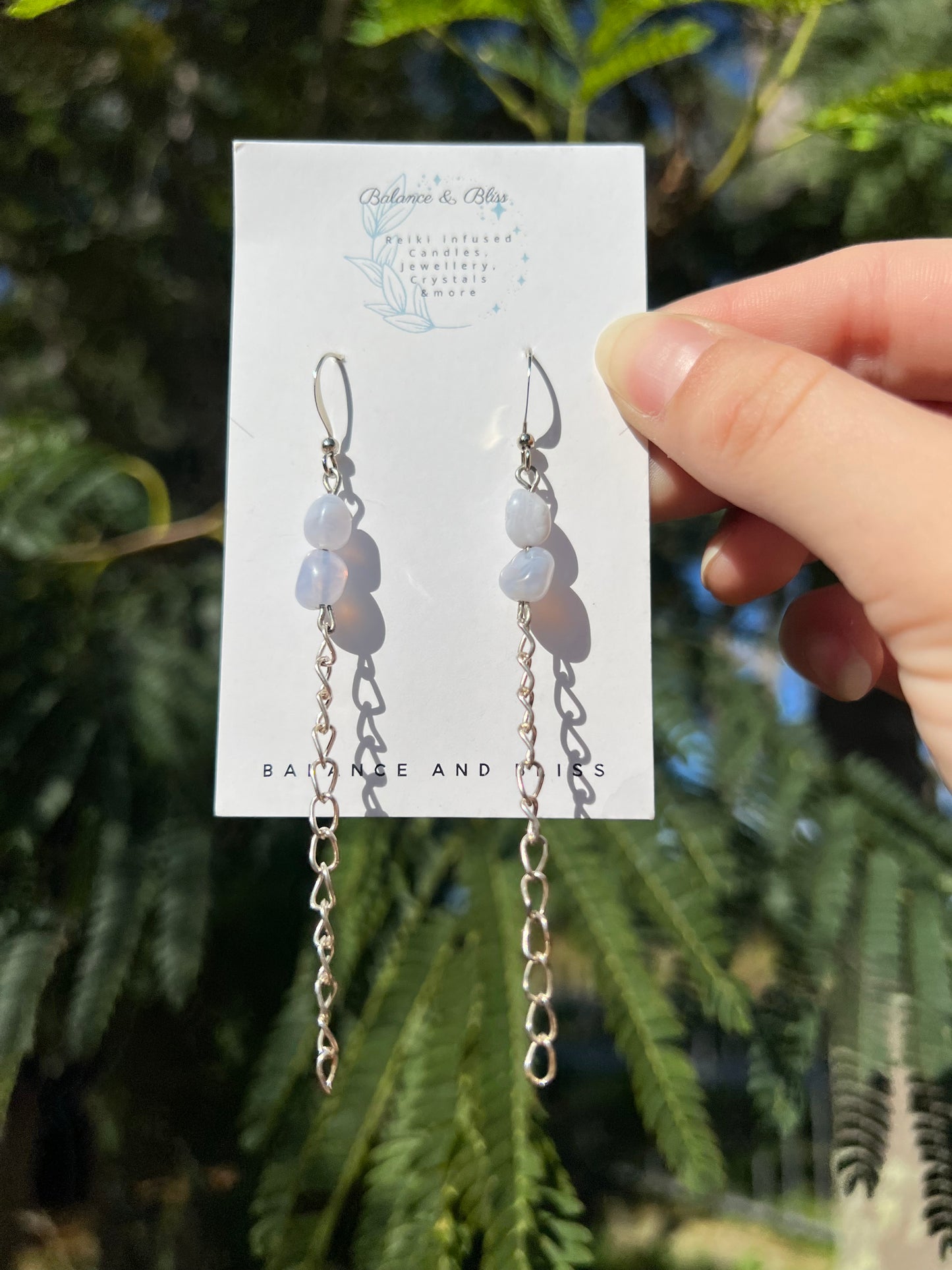 Blue Lace Agate Crystal Earrings S/S - Reiki Infused