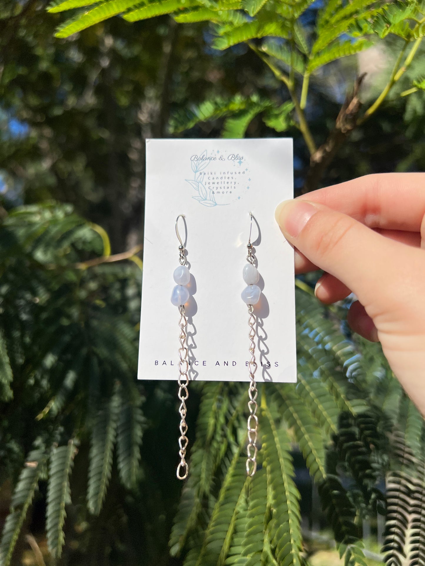 Blue Lace Agate Crystal Earrings S/S - Reiki Infused