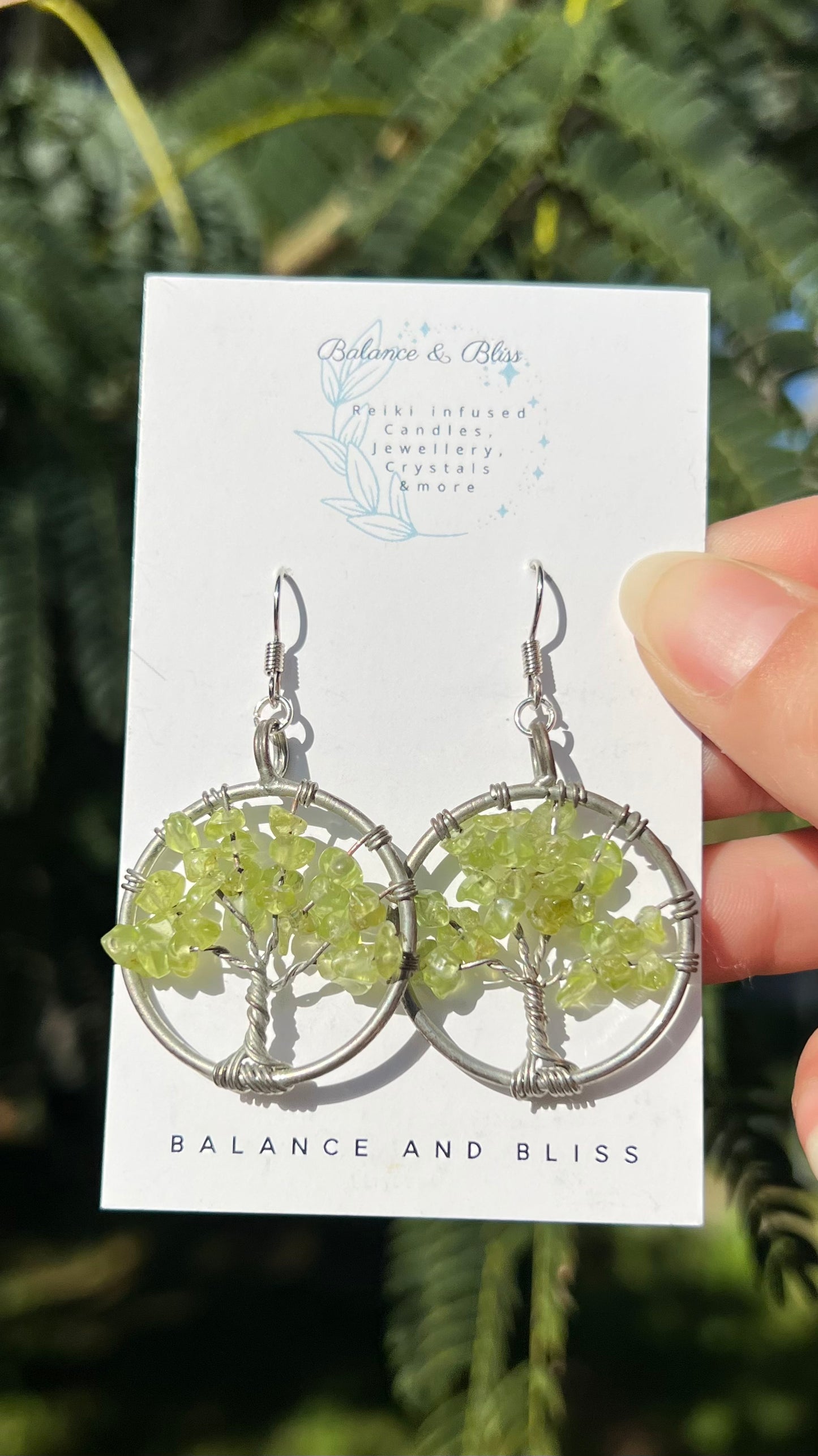 Peridot Tree Of Life Earrings - Reiki Infused